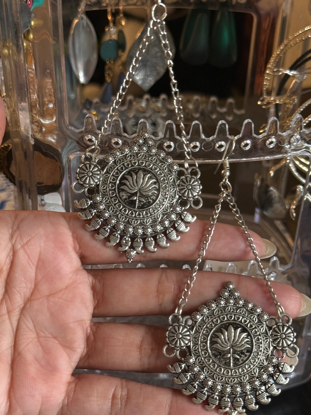 Handmade Indian Oxidized Silver-Tone Statement Earrings